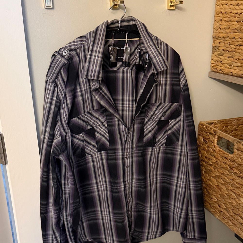 Calvin Klein Jeans Purple and Black Striped Shirt